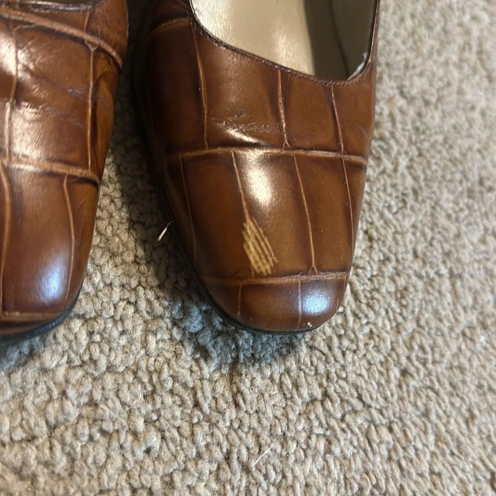 Etienne Aigner Leather Block Crocodile Dress Shoes Womens 6 Grandmacore Business - Picture 2 of 7